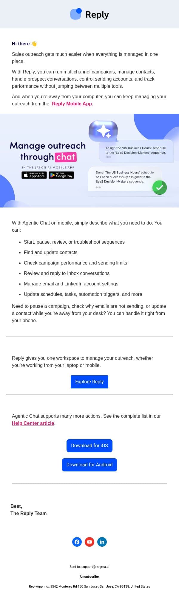 Run your outreach from anywhere with Reply email from Reply.io screenshot