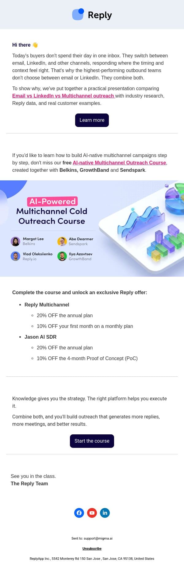 Why top sales teams don't rely on email anymore email from Reply.io screenshot