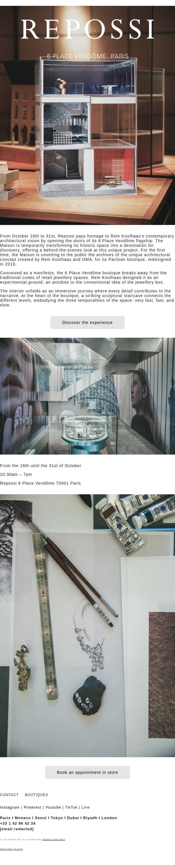 2026 - 10 years of renovation with OMA email from Repossi screenshot
