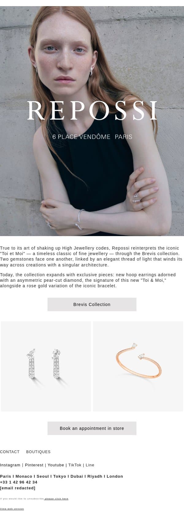 New variations of the Brevis High Jewellery collection email from Repossi screenshot