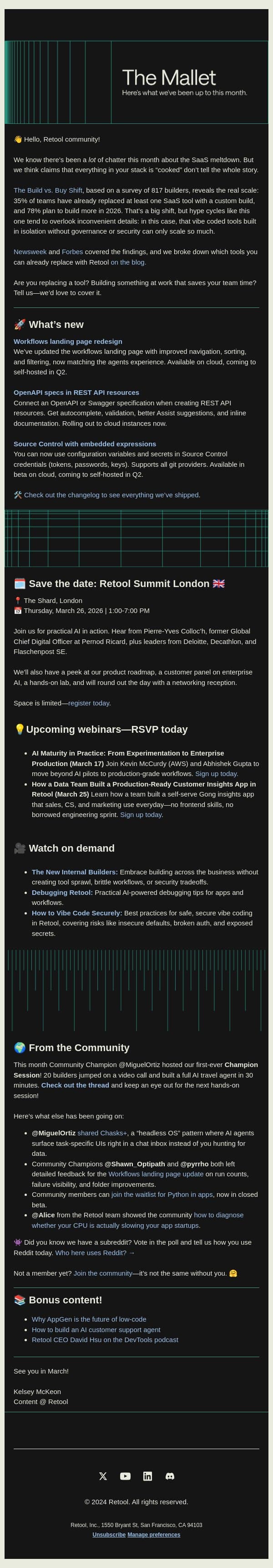 The SaaS-pocalypse, measured email from Retool screenshot