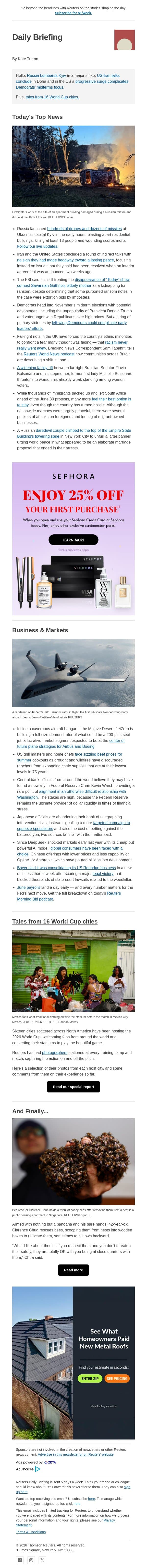 Russia bombards Kyiv email from Reuters screenshot