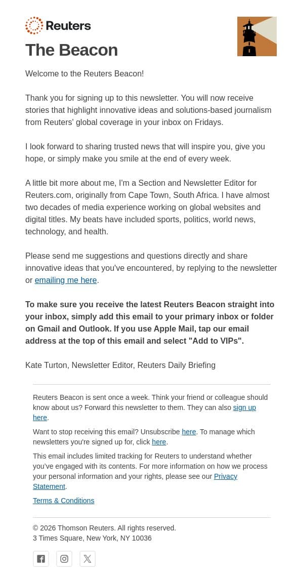 Are you ready for the Reuters Beacon? email from Reuters screenshot