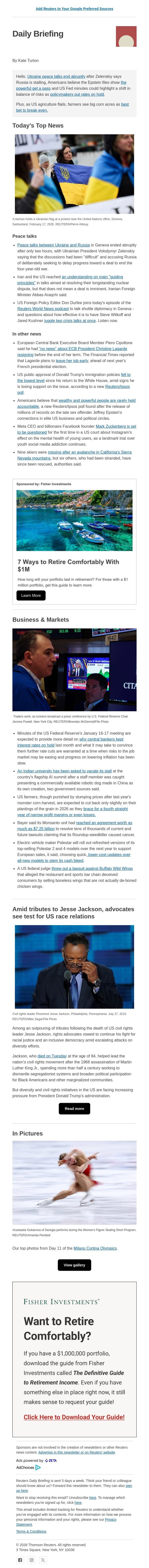Ukraine peace talks end abruptly email from Reuters screenshot