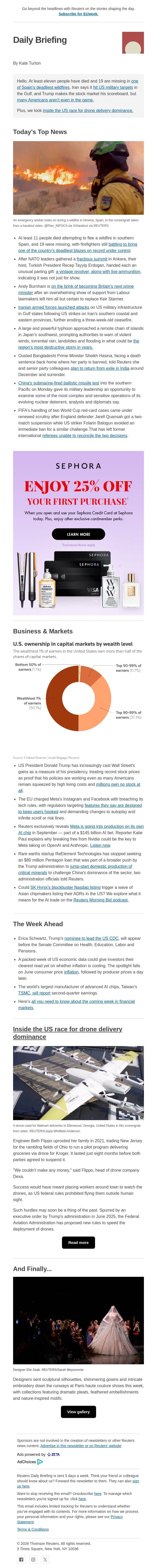Trump makes stock market his scoreboard email from Reuters screenshot