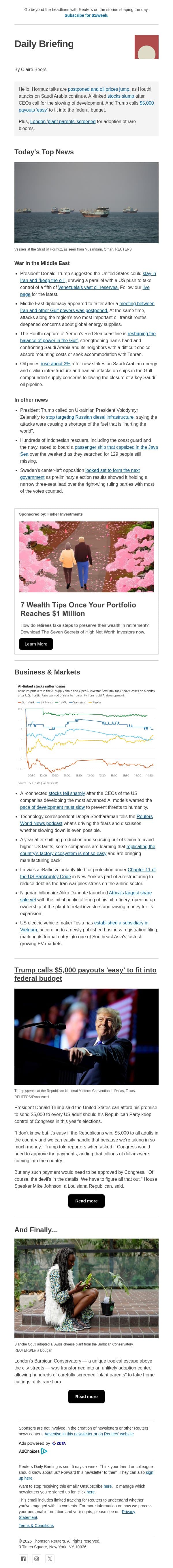 AI CEOs hit the brakes email from Reuters screenshot