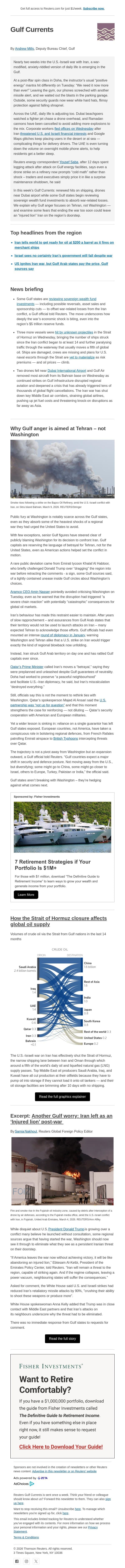 Why Gulf fury targets Tehran email from Reuters screenshot