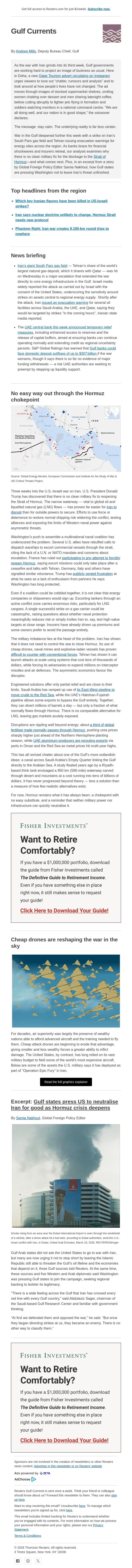 Hormuz: No easy way out email from Reuters screenshot