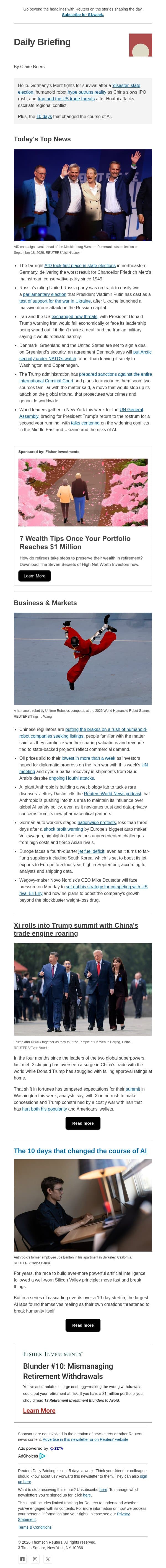 'Disaster' election in Germany email from Reuters screenshot