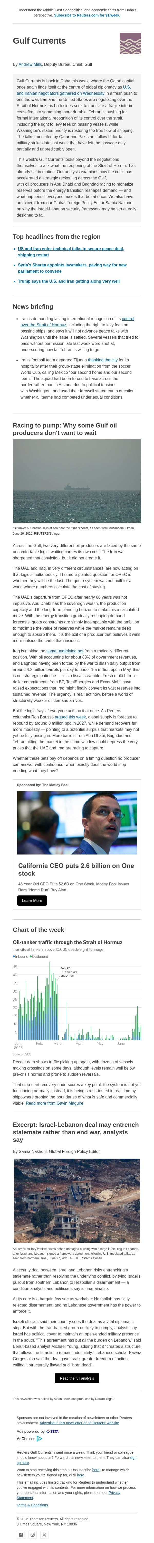 The rush to monetize oil email from Reuters screenshot