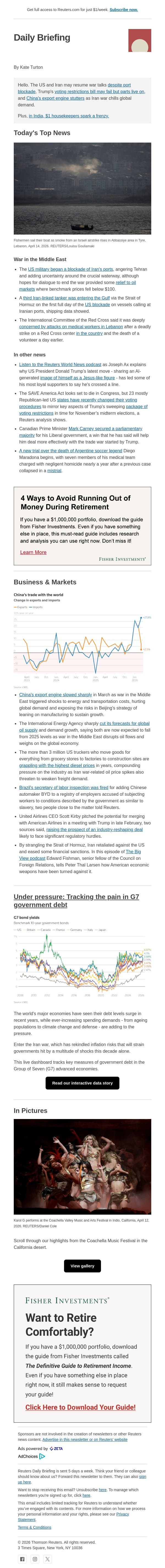 Tankers defy US blockade on day one email from Reuters screenshot