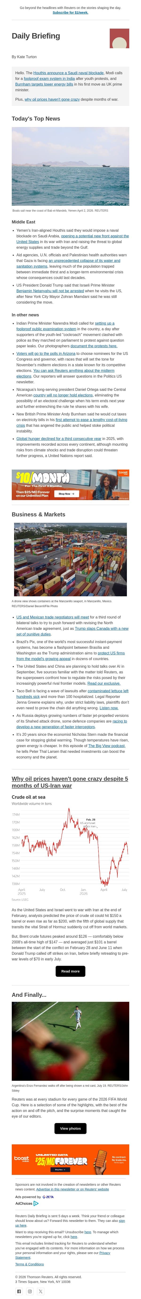 A new front in US-Iran war email from Reuters screenshot