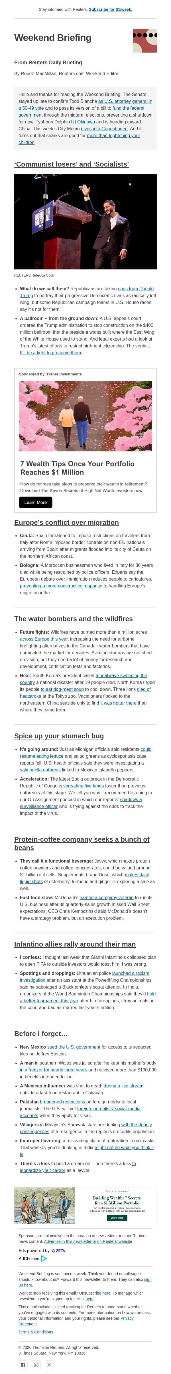 Communist losers and Socialists email from Reuters screenshot