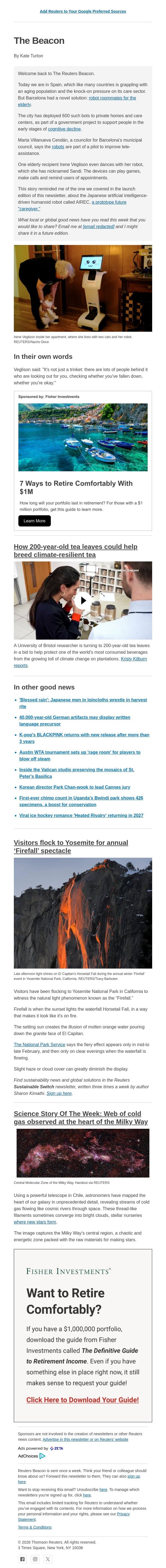 Dancing robots for Barcelona's elderly email from Reuters screenshot