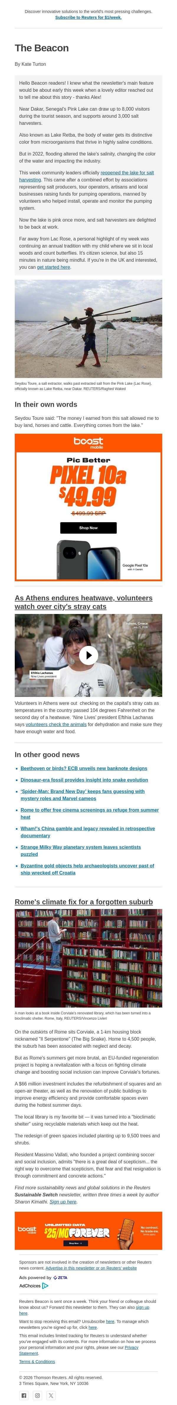 Senegal's 'Pink Lake' recovers its rosy hue email from Reuters screenshot