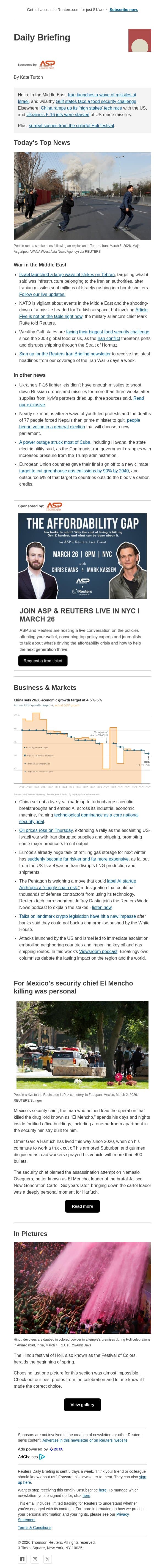 Iran war widens email from Reuters screenshot