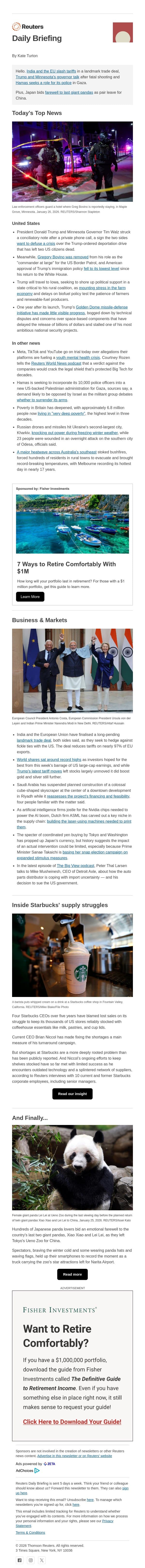 India and EU reach landmark trade deal email from Reuters screenshot