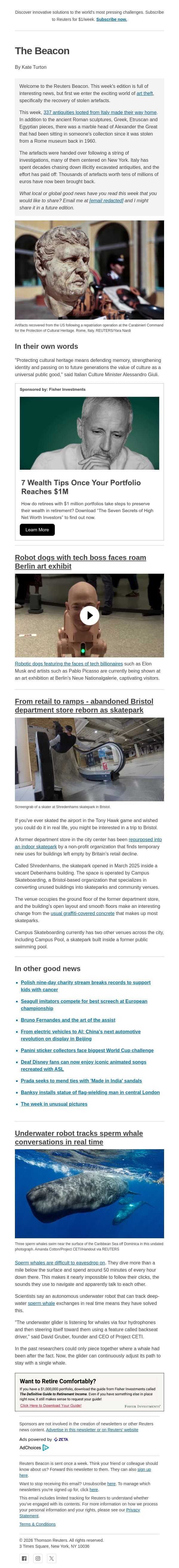 Tracking down stolen artefacts email from Reuters screenshot
