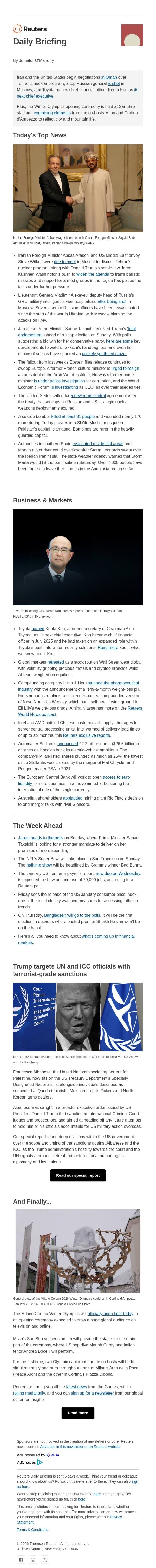 US and Iran begin nuclear talks email from Reuters screenshot