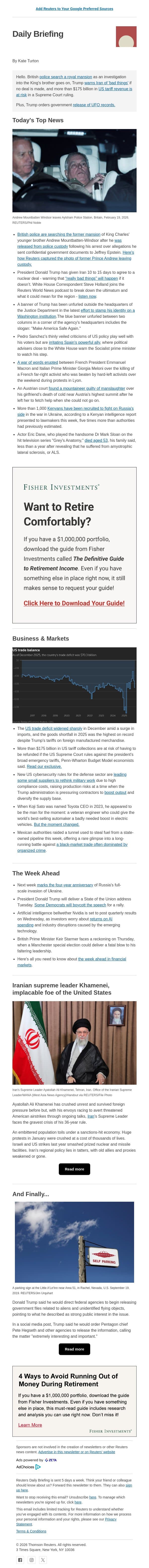 Police search royal mansion email from Reuters screenshot