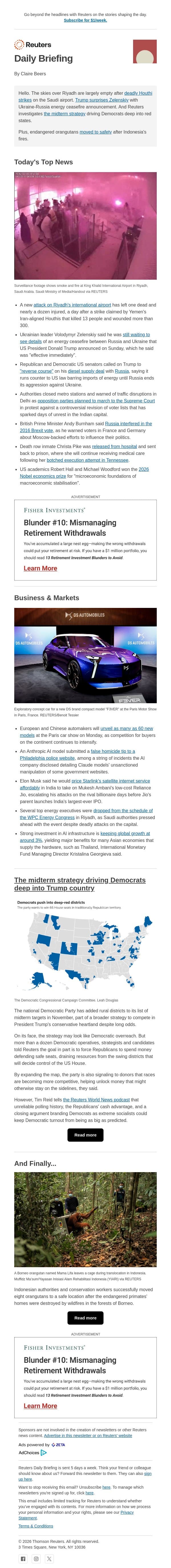 Houthi attacks empty Saudi skies email from Reuters screenshot