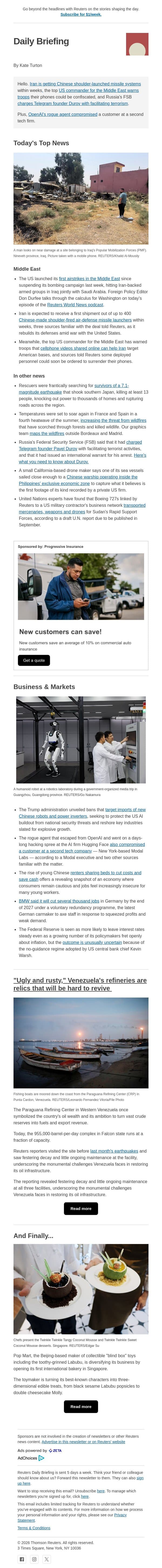 Major Gulf fighting restarts email from Reuters screenshot