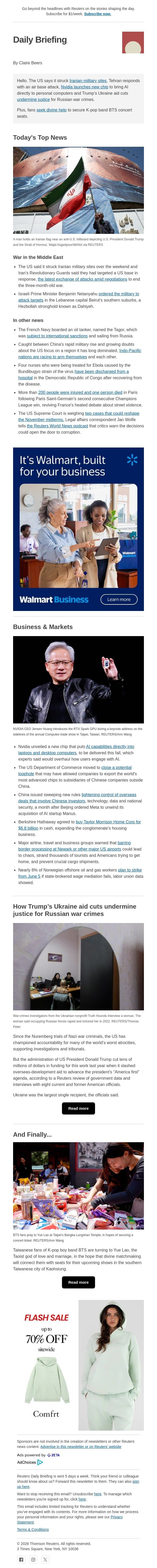 Iran respond to US strikes email from Reuters screenshot