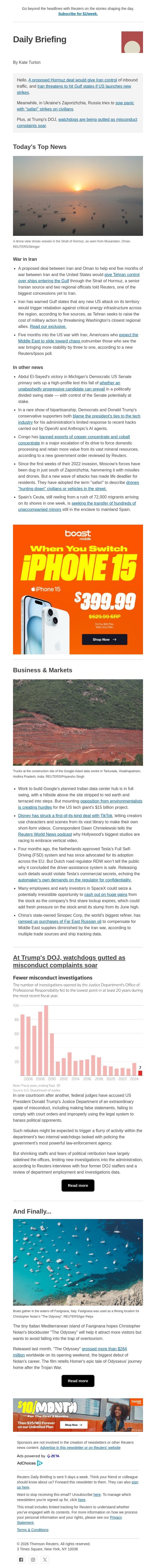 A major concession to Iran? email from Reuters screenshot