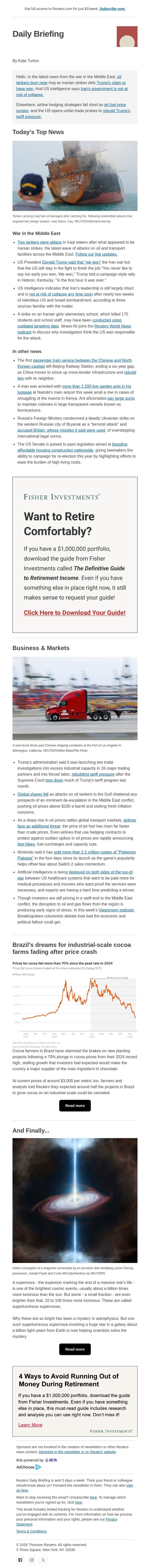 Tankers attacked in the Gulf email from Reuters screenshot
