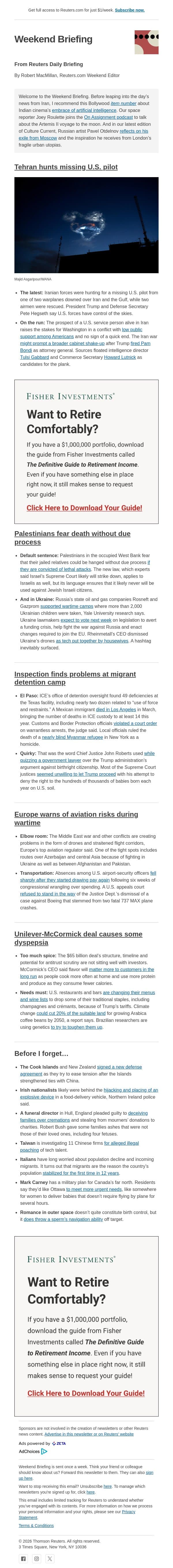 Tehran hunts missing U.S. pilot email from Reuters screenshot