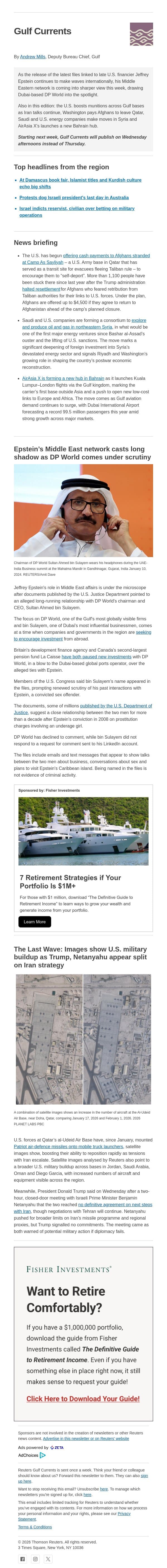 Epstein’s Gulf links surface email from Reuters screenshot