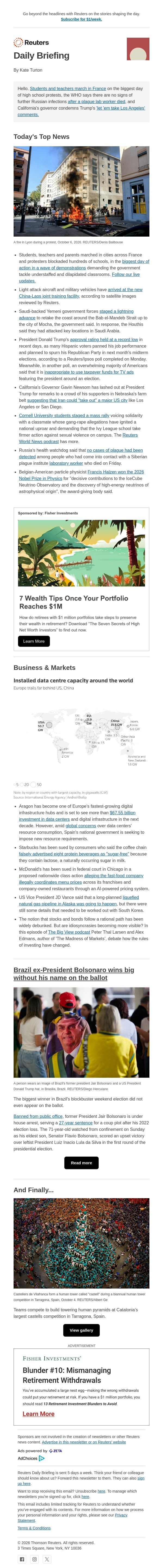 A wave of demonstrations in France email from Reuters screenshot