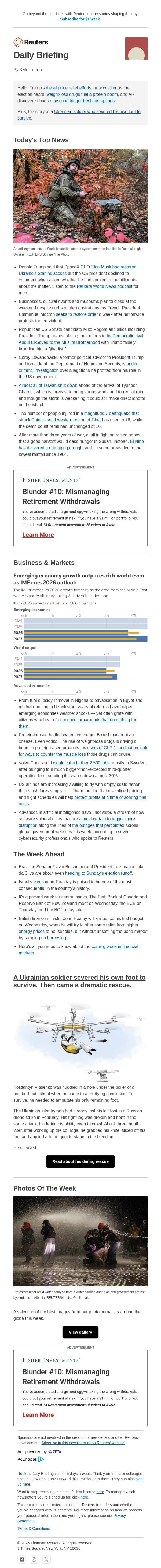 A dramatic Ukrainian survival story email from Reuters screenshot