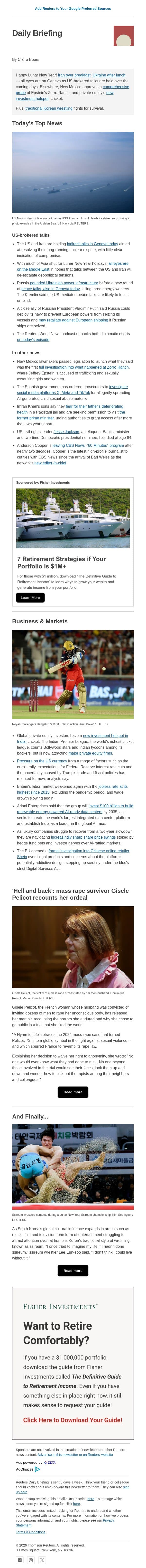US-brokered peace talks kick off email from Reuters screenshot
