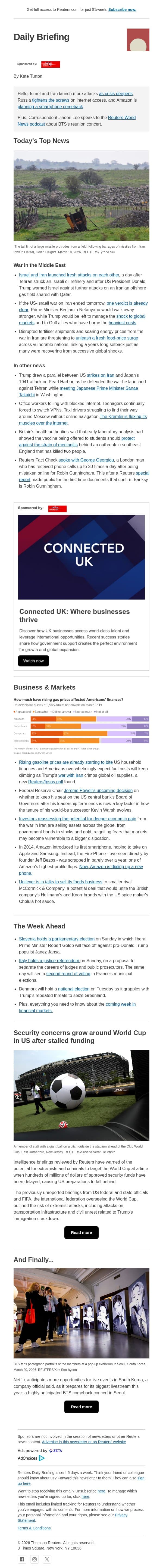 Israel and Iran launch more attacks email from Reuters screenshot