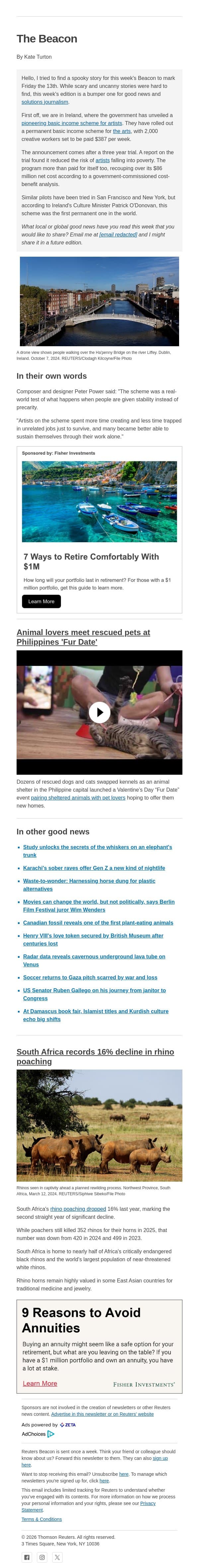 A basic income for artists email from Reuters screenshot
