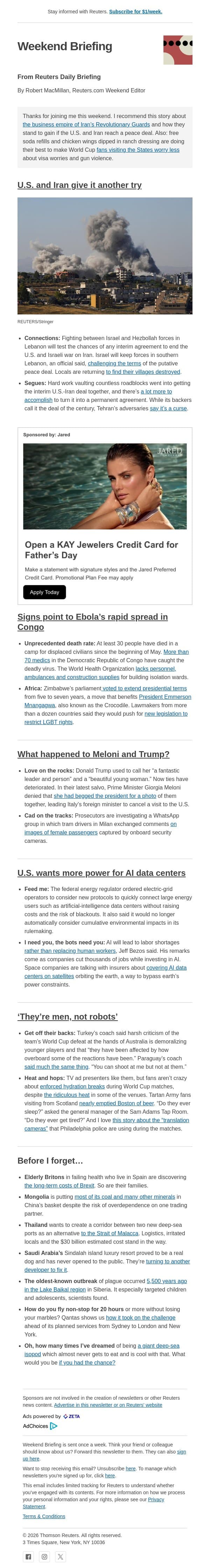 U.S. and Iran give it another try email from Reuters screenshot