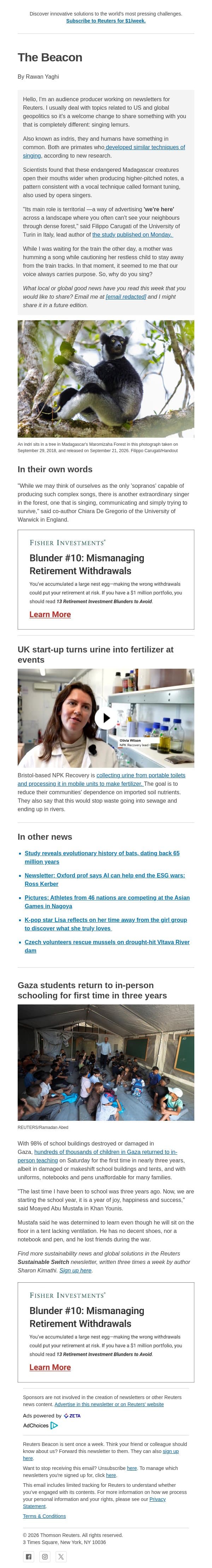 Forest singers email from Reuters screenshot