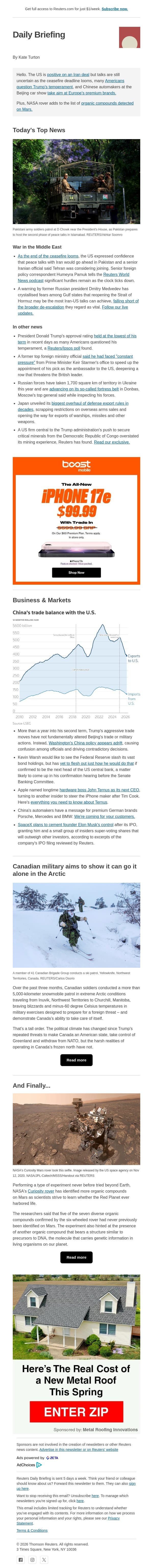 Ceasefire deadline looms email from Reuters screenshot