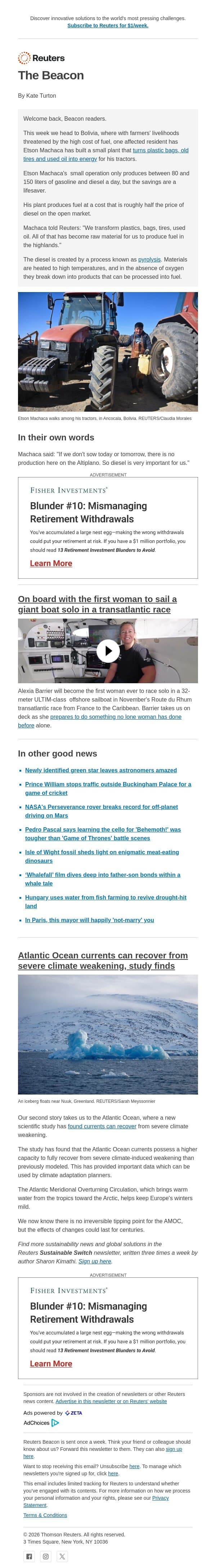 From trash to tractor fuel email from Reuters screenshot