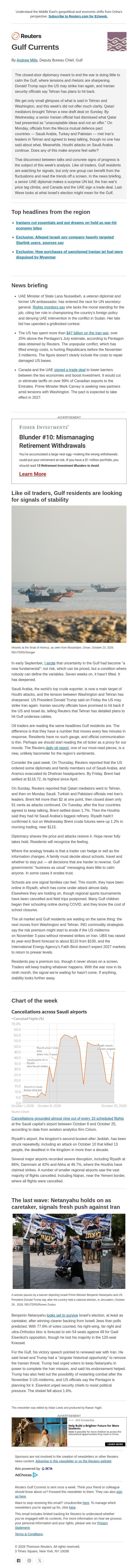 Reading Gulf anxiety in the oil price email from Reuters screenshot
