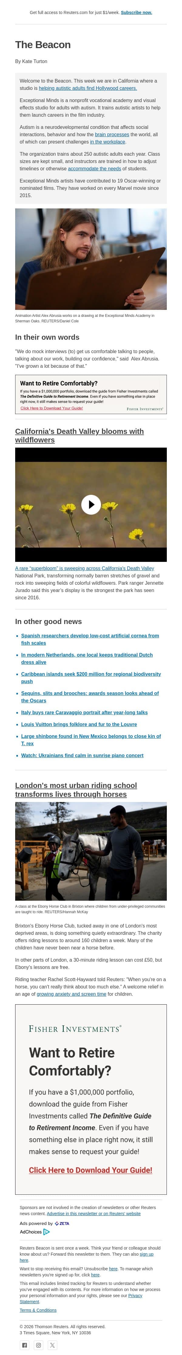 Autistic artists are making movies email from Reuters screenshot