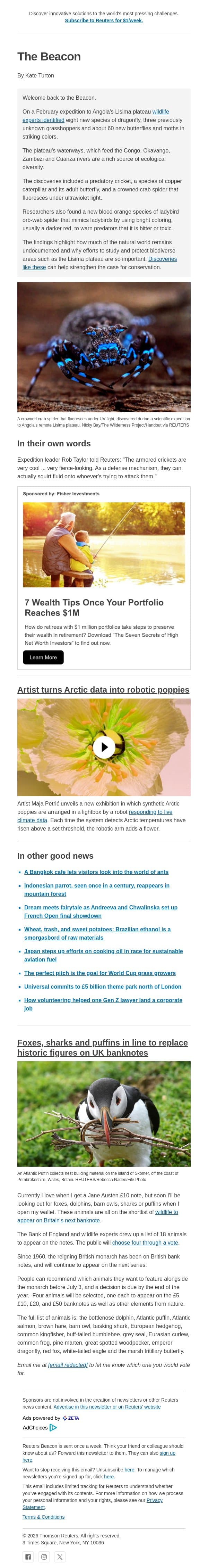 New species light up the wild email from Reuters screenshot