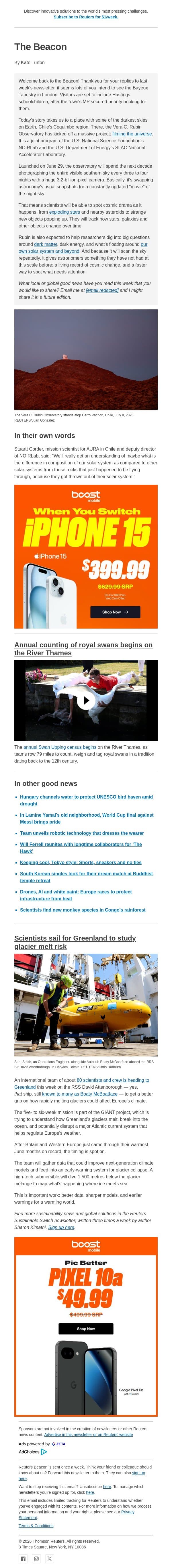 A mission to film the universe email from Reuters screenshot