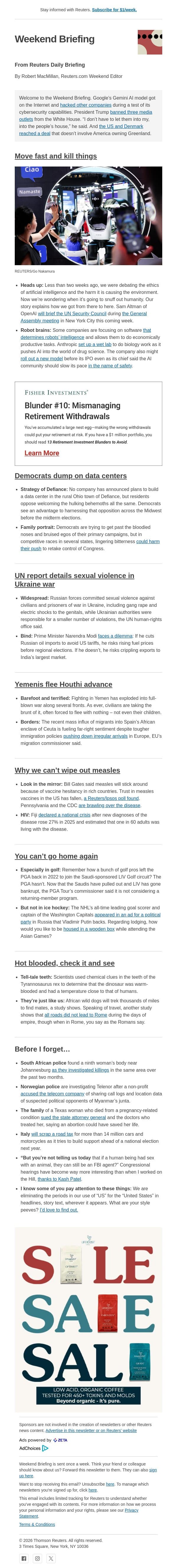 Move fast and kill things email from Reuters screenshot