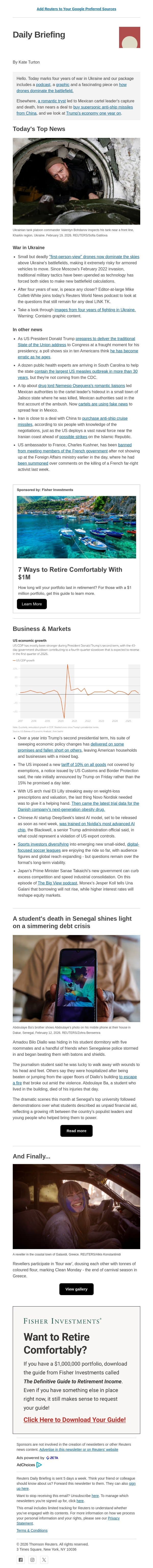 Four years of war in Ukraine email from Reuters screenshot