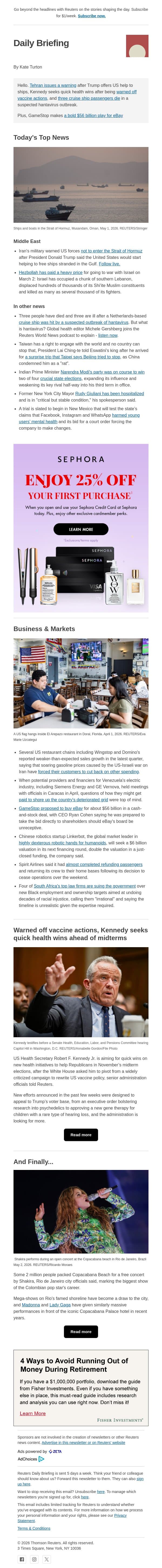 Renewed tensions in the Strait email from Reuters screenshot
