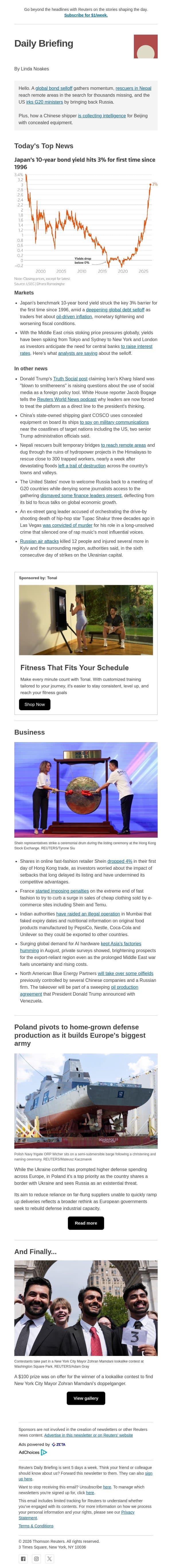 Global bond rout deepens email from Reuters screenshot
