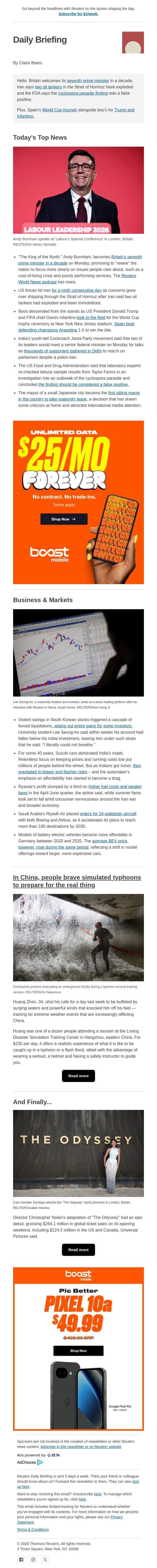 Britain's 'King of the North' takes the reins email from Reuters screenshot