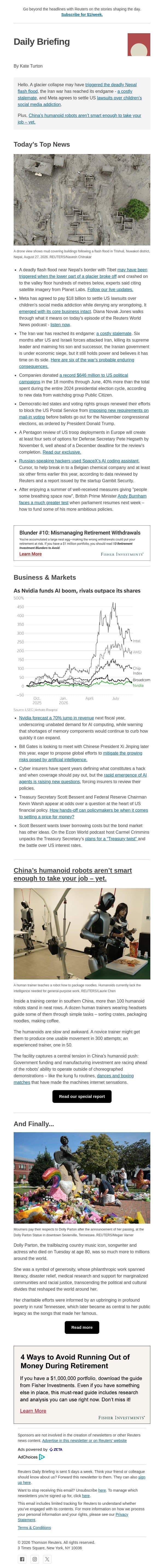 A costly stalemate email from Reuters screenshot